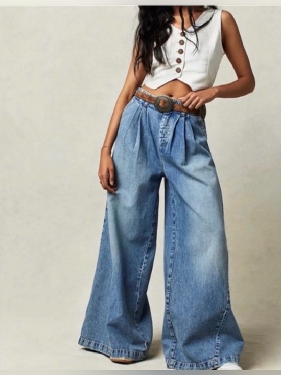 Free People Denim - We The Free Equinox Denim Trouser Wide Leg High-Waist size 28